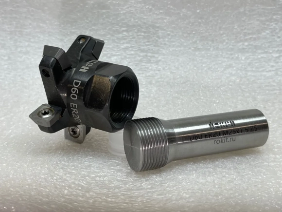 Фреза со сменными пластинами хвостовик 20 мм или крепление на резьбу шпинделя ER20 M25x1,5 ИСКРА D60 для выравнивания поверхности дерева пластика цветных мет.